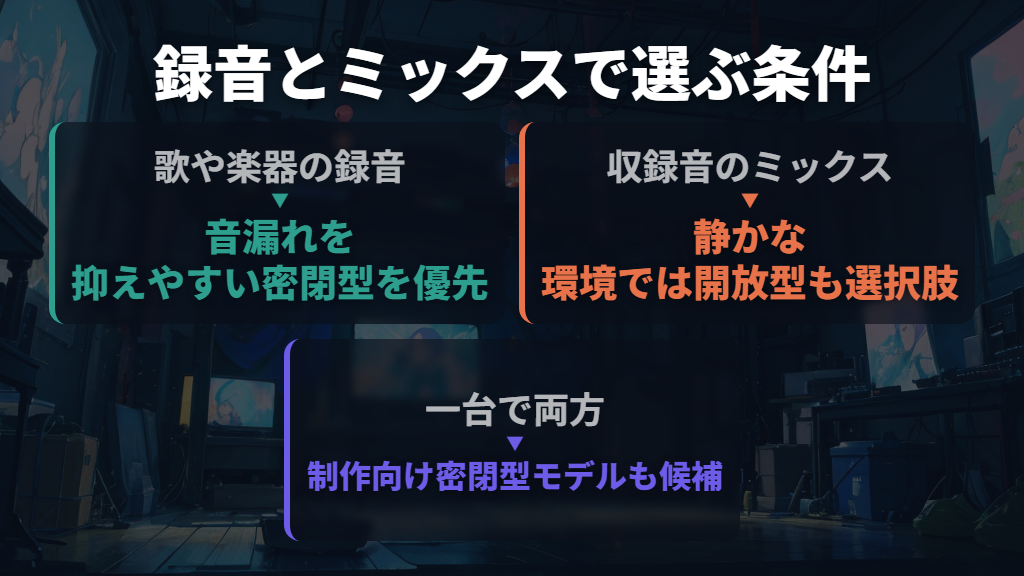 録音は音漏れ、ミキシングは制作環境とモデルの設計で選ぶ