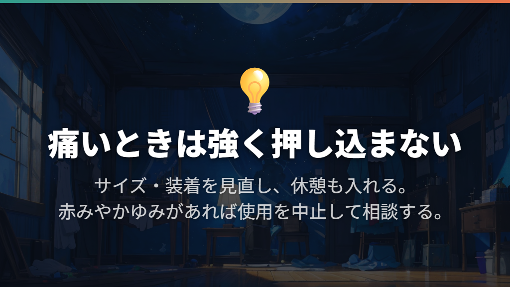 痛いときは、落下対策のために強く押し込まない