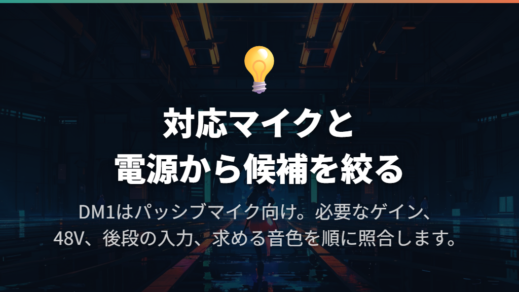 ゲイン補助の候補は、対応マイクと電源から絞る