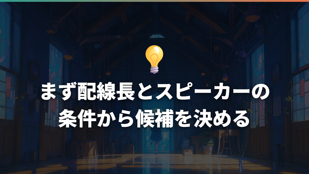 まず配線長とスピーカーの条件から候補を決める