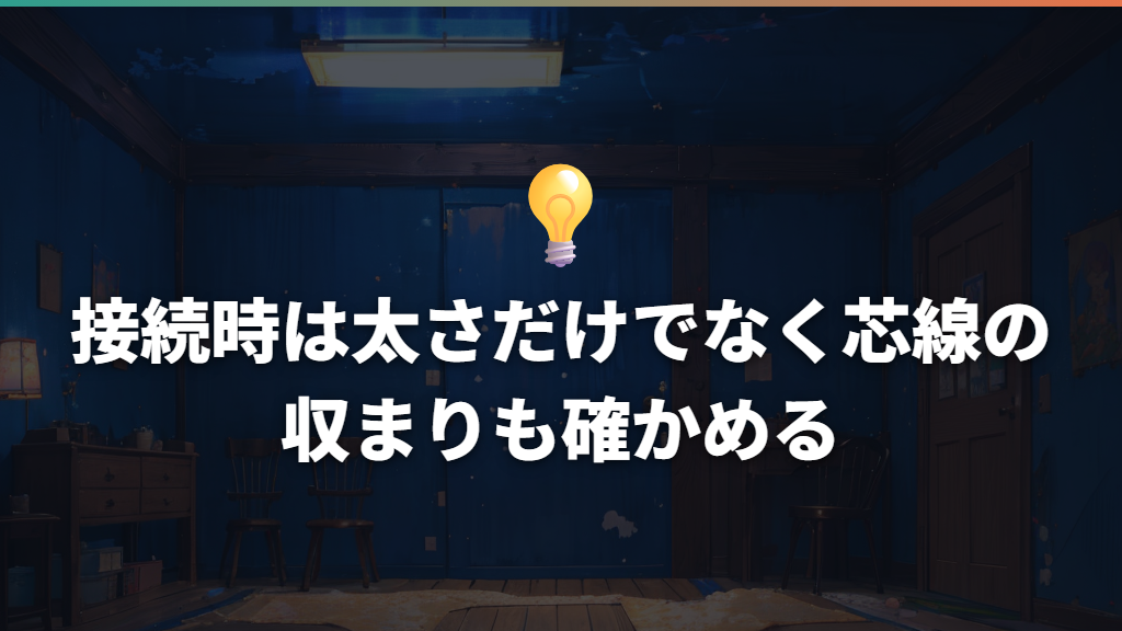 接続時は太さだけでなく芯線の収まりも確かめる