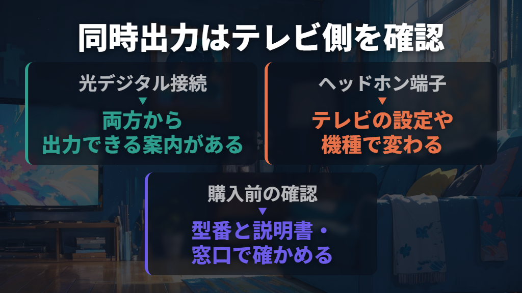 家族と一緒に見るなら、テレビとの同時出力を確認