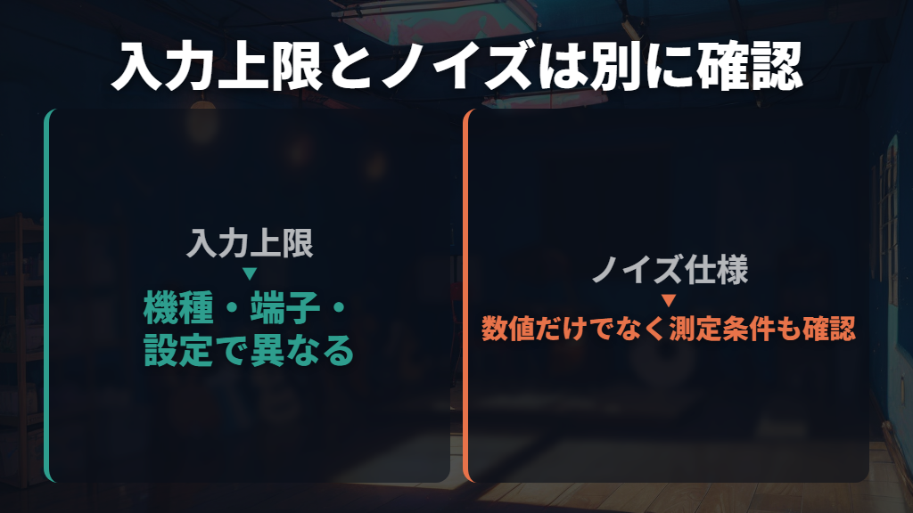 ゲイン調整不要でも、入力上限とノイズの条件は残る