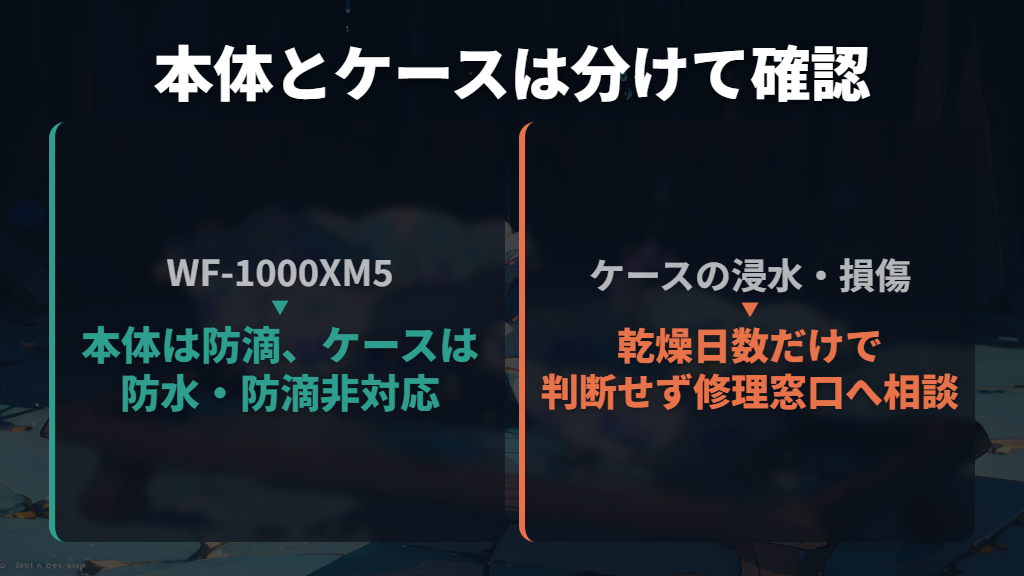 充電ケースが水没したときは、本体と分けて扱う