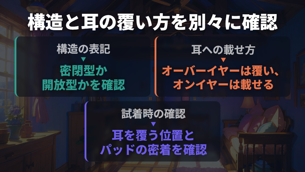 買い替えるなら、密閉型の表記に加えて耳の覆い方を比べる