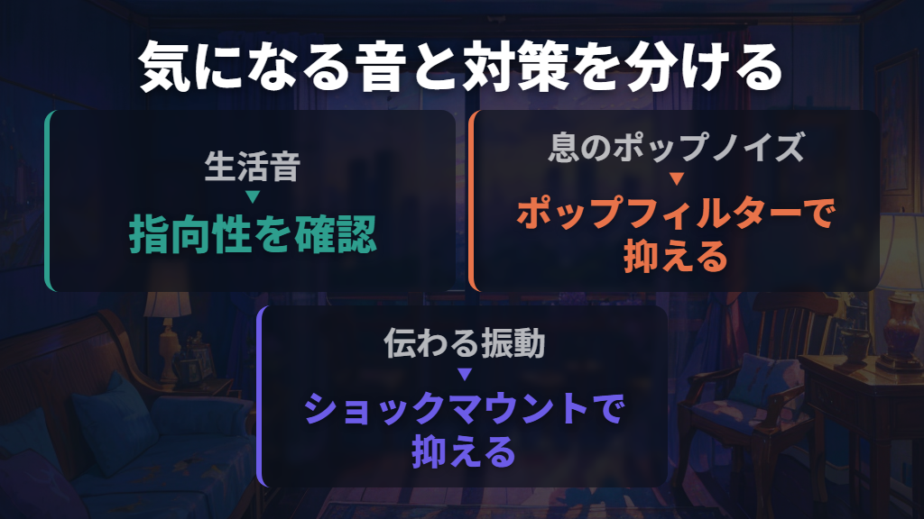 生活音・息・机の振動を分けて考える